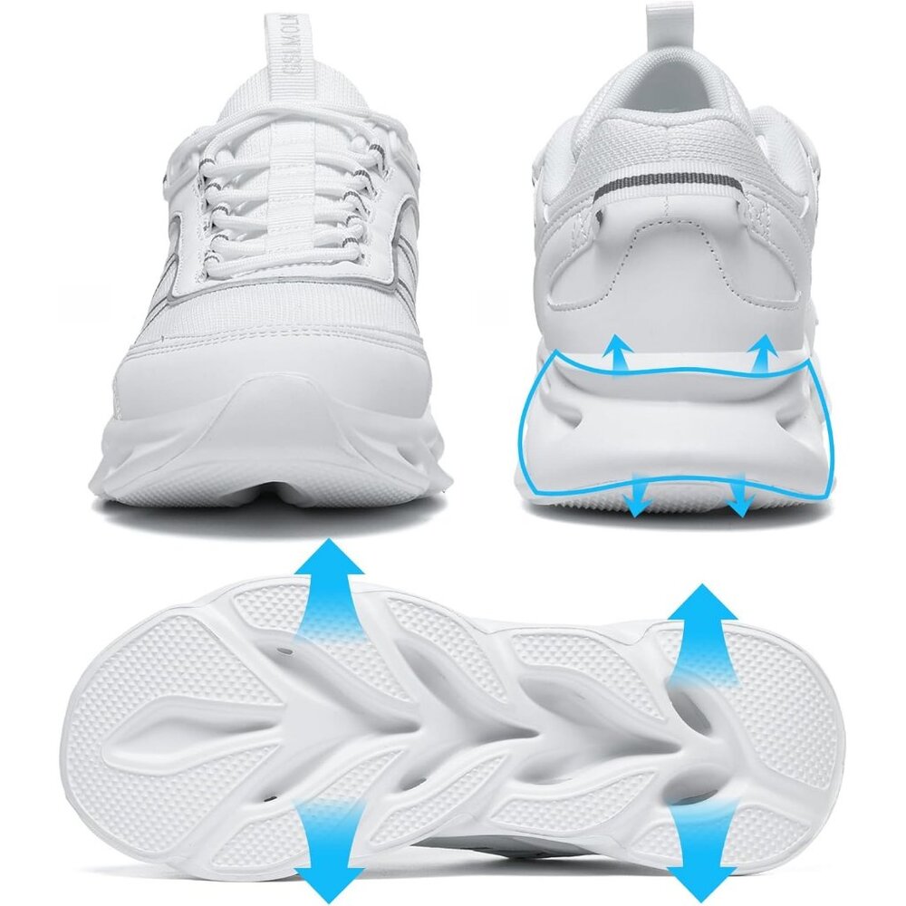 Women's Gray White Breathable Fabric Running Walking Sneakers Athletic Shoes - Picture 4 of 8